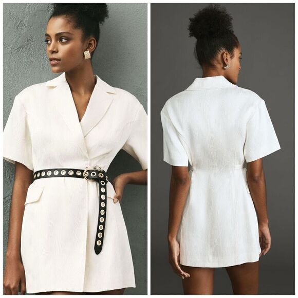 Lorenzo Short Sleeve White Blazer Dress Textured - Picture 2 of 5